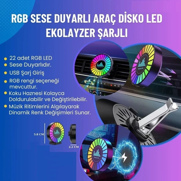 Rgb Sese Duyarlı Kokulu Ekolayzer USB Şarjlı Araç Kokusu - 1