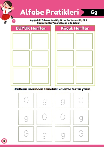 Okul Öncesi ve Birinci Sınıflar İçin Alfabe Pratikleri YAZ-SİL Kitabı - Resim 4