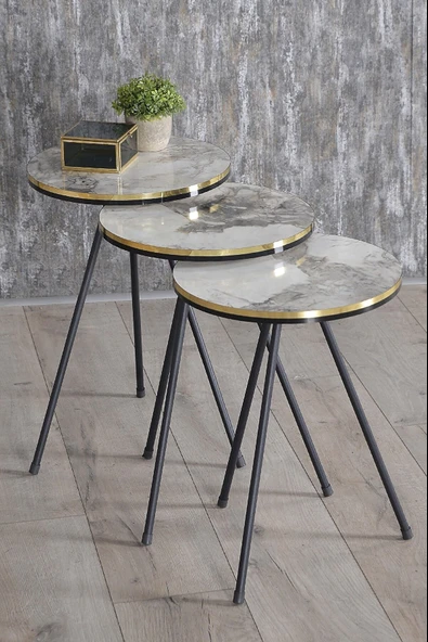 Zigon Sehpa Siyah Metal Ayak Çift Altın Efes 1080 - Resim 3