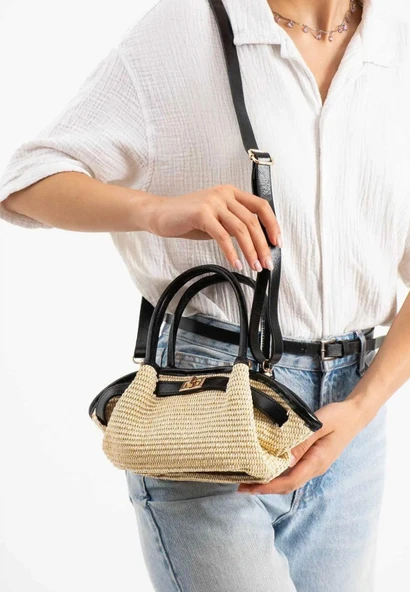 Lisbond Elegance Lucy Model Hasır Siyah Kadın El Ve Omuz Çantası