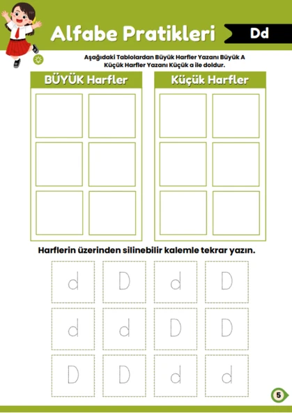 Okul Öncesi ve Birinci Sınıflar İçin Alfabe Pratikleri YAZ-SİL Kitabı - Resim 3