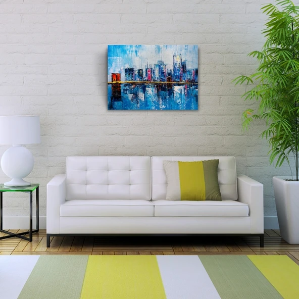 Gökdelenler ile köprünün yansıması Yağlıboya Kanvas Tablo 50 x 70 - 2