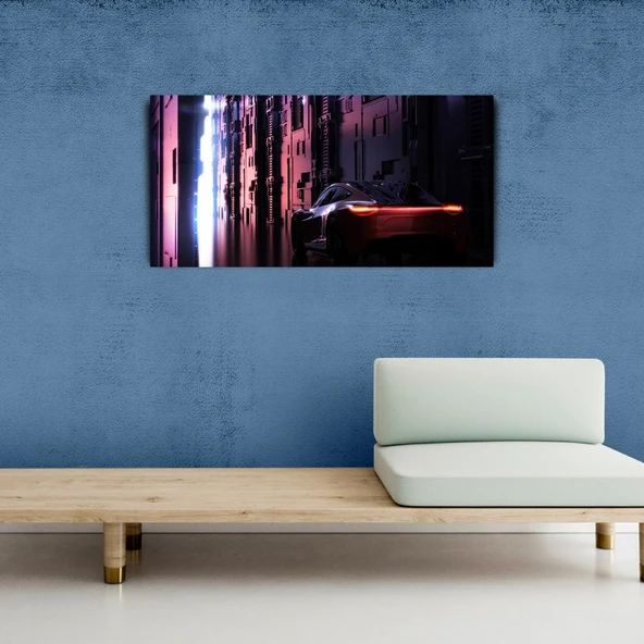 Gri Spor Araba Retro Kanvas Tablo 60 x 120 - Resim 6