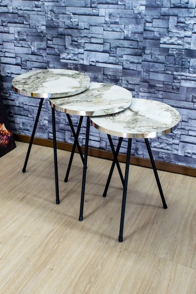 Zigon Sehpa 3'lü Siyah Metal Ayak Gümüş Efes 1071 - Resim 3