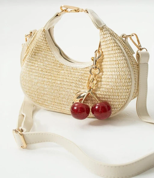 Lisbond Elegance Hasır Krem Charm Hediyeli Kadın El Ve Omuz Çantası - 3