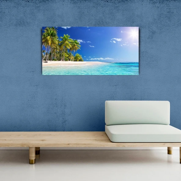 Palmiye Ağaçlı Ada Tablosu, Canvas Tablo 60x120 - Resim 3