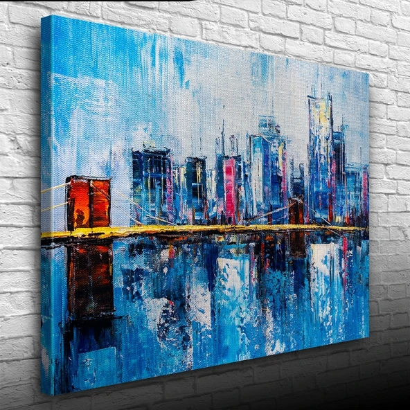 Gökdelenler ile köprünün yansıması Yağlıboya Kanvas Tablo 50 x 70