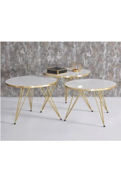 Zigon Sehpa Gold Beyaz Tel Ayak - 3