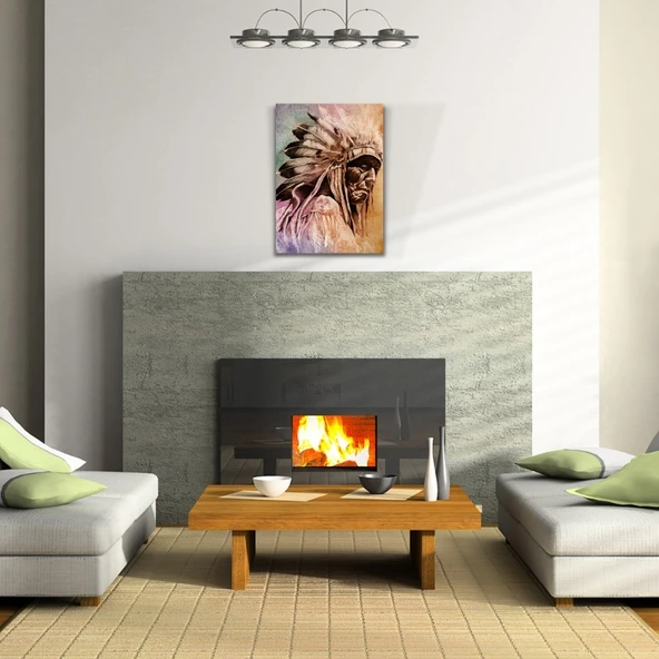 Dekoratif Yaşlı Kızılderili Erkek Portre Kanvas Tablo 50 x 70 - Resim 2