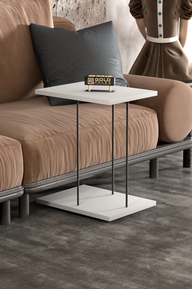 Yan Sehpa Tekerlekli Servis Sehpası HND Dikdörtgen Beyaz - Resim 3