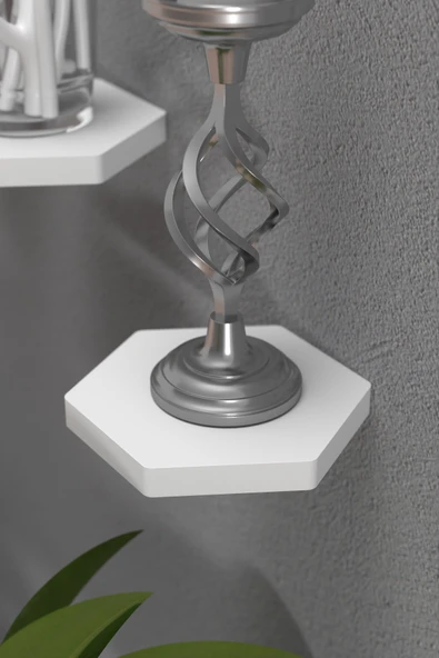 Duvar Rafı Dekoratif 3 Adet Çiçeklik Altıgen Beyaz - 2