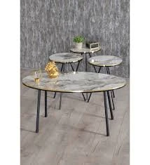 Zigon Sehpa Ve Orta Sehpa Elips  Altın Efes  Siyah Metal Ayak ürün görseli 1