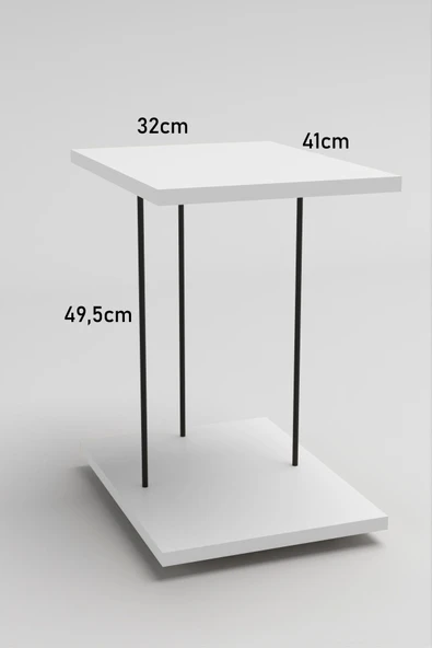 Yan Sehpa Tekerlekli Servis Sehpası HND Dikdörtgen Beyaz - Resim 5