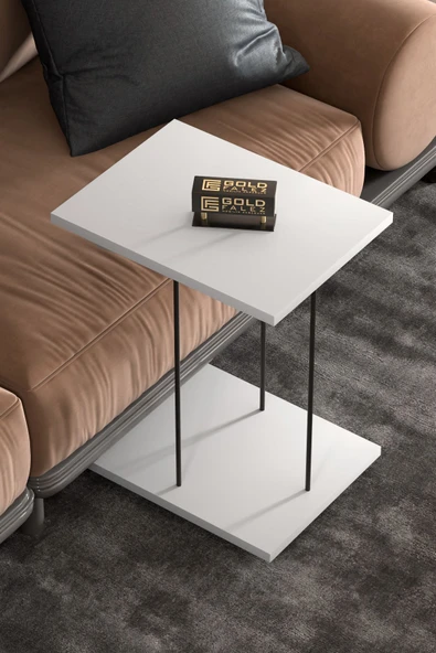 Yan Sehpa Tekerlekli Servis Sehpası HND Dikdörtgen Beyaz ürün görseli 1