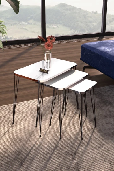 Zigon Sehpa Kr Gümüş Beyaz Tel Siyah Ayak ürün görseli 1