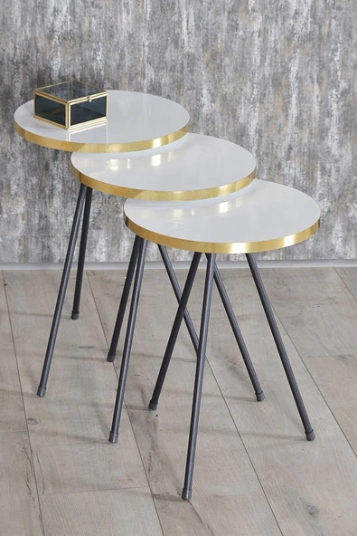 Zigon Sehpa Siyah Metal Ayak Çift Altın Beyaz 1078 - 2