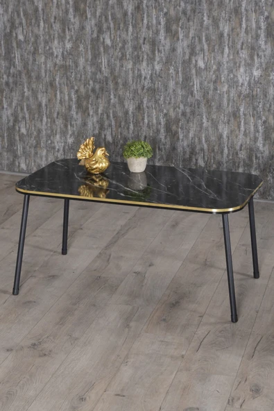 Orta Sehpa Kr Siyah Metal Ayak Çift Altın Bendir ürün görseli 1