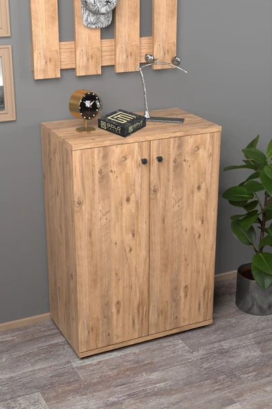 Ayakkabılık Çok Amaçlı Ayakkabı Dolabı 5 Raflı 2 Kapaklı Ceviz - 2