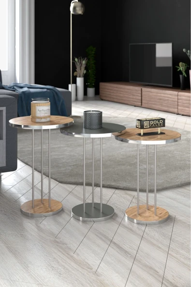 Zigon Sehpa Terra Gümüş Ceviz Antrasit - Resim 2