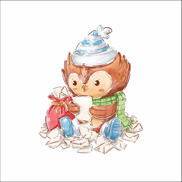 Mektup Okuyan Baykuş Sticker ürün görseli 1