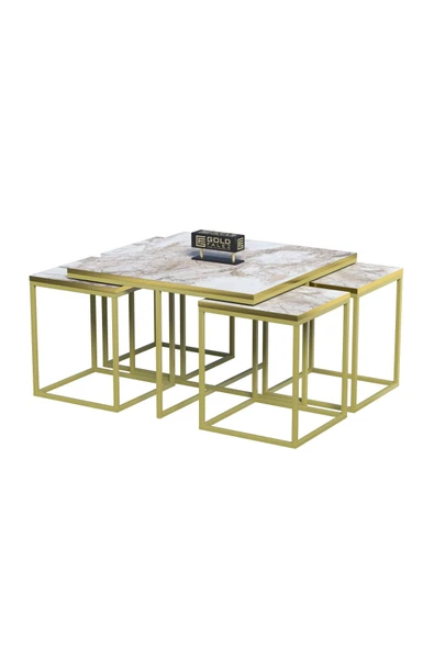 Orta Sehpa Ve Zigon Sehpa 5'li Lüx Set Altın Efes