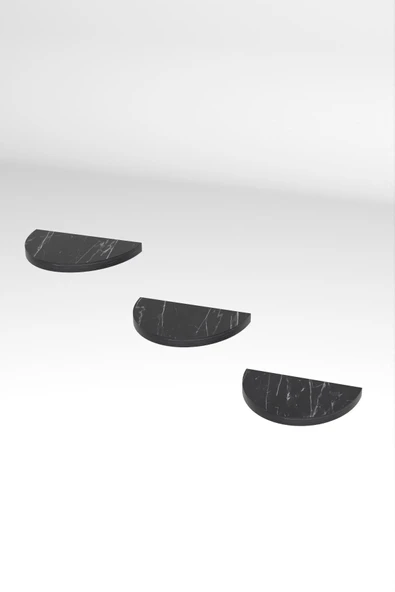Duvar Rafı Dekoratif 3 Adet Çiçeklik Oval Siyah Mermer Desen - 3