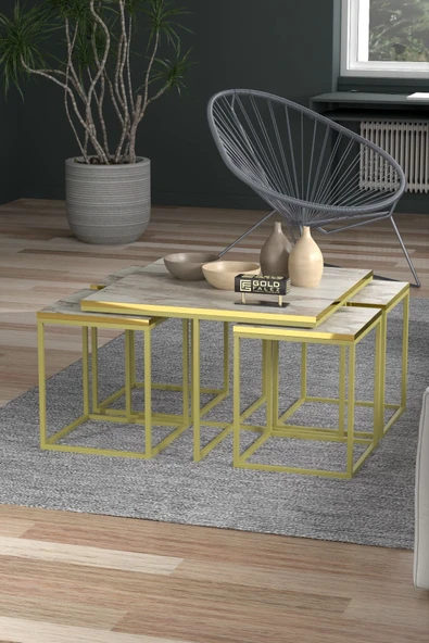 Orta Sehpa Ve Zigon Sehpa 5'li Lüx Set Altın Efes - 4