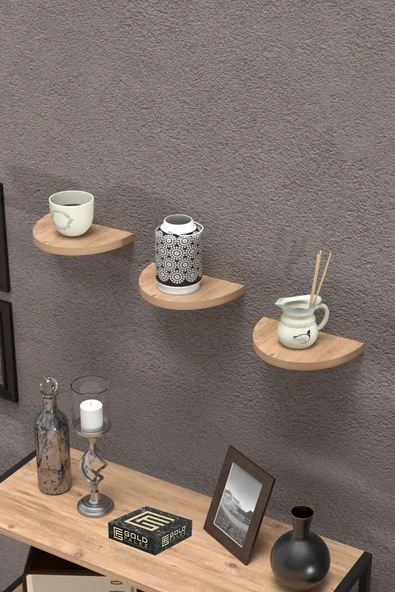 Duvar Rafı Dekoratif 3 Adet Çiçeklik Oval Ceviz - 2