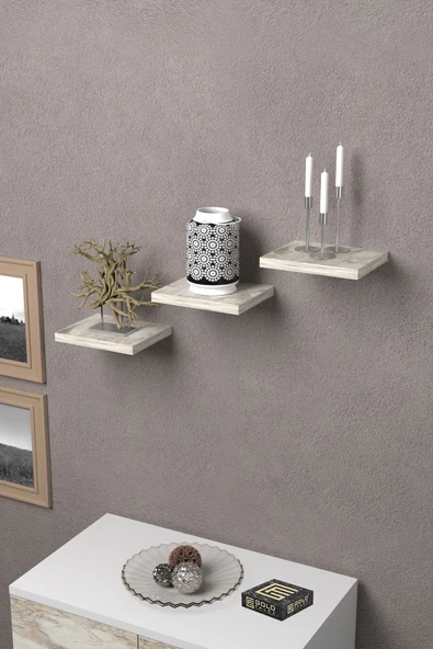 Duvar Rafı Dekoratif 3 Adet Çiçeklik Kare Efes - 2