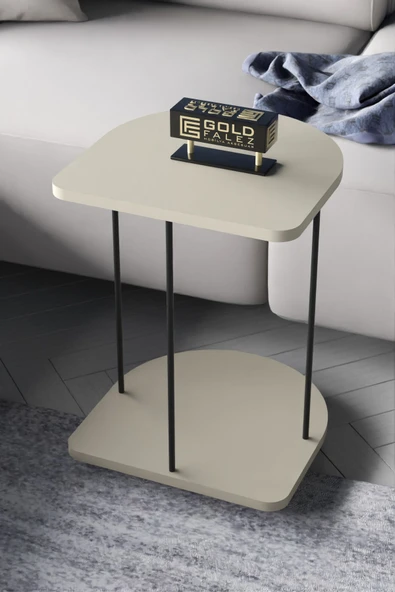 Yan Sehpa Tekerlekli Servis Sehpası Hnd Oval Krem ürün görseli 1