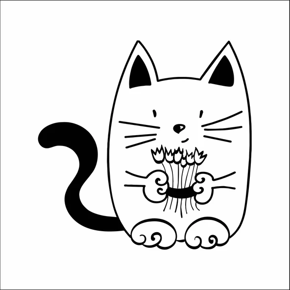 Elinde Çiçekli Kedi Sticker ürün görseli 1