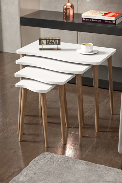 Zigon Sehpa Ahşap 4'lü Beyaz KR - 2