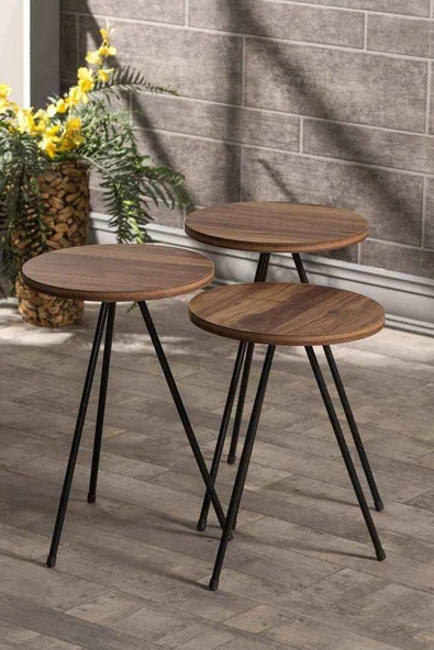 Zigon Sehpa 3 Lü Metal Ayak Atlantik Çam ürün görseli 1