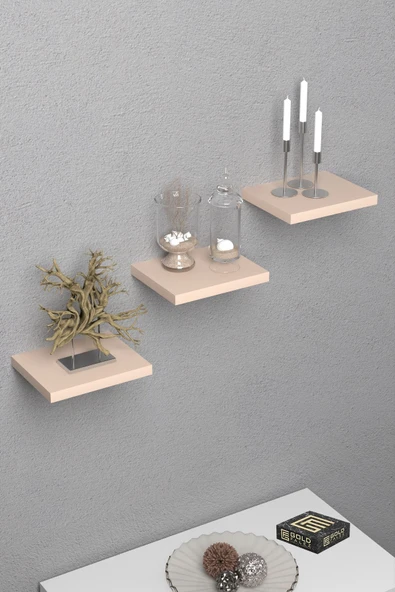 Duvar Rafı Dekoratif 3 Adet Çiçeklik Kare Krem - 2