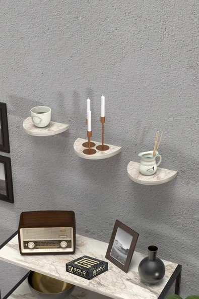 Duvar Rafı Dekoratif 3 Adet Çiçeklik Oval Efes - 2