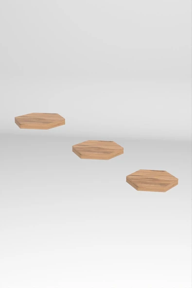 Duvar Rafı Dekoratif 3 Adet Çiçeklik Altıgen Ceviz - 4