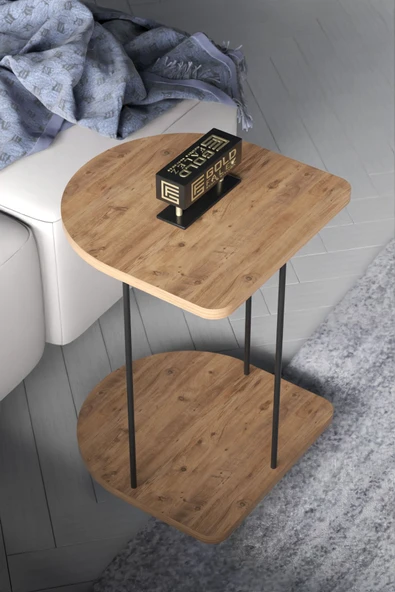 Yan Sehpa Tekerlekli Servis Sehpası HND Oval Atlantik Çam - Resim 3