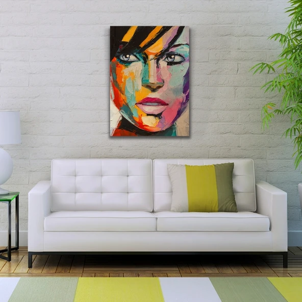 Mavi Gözlü  Kadın Portresi Yağlıboya Kanvas Tablo 50 x 70 - 2