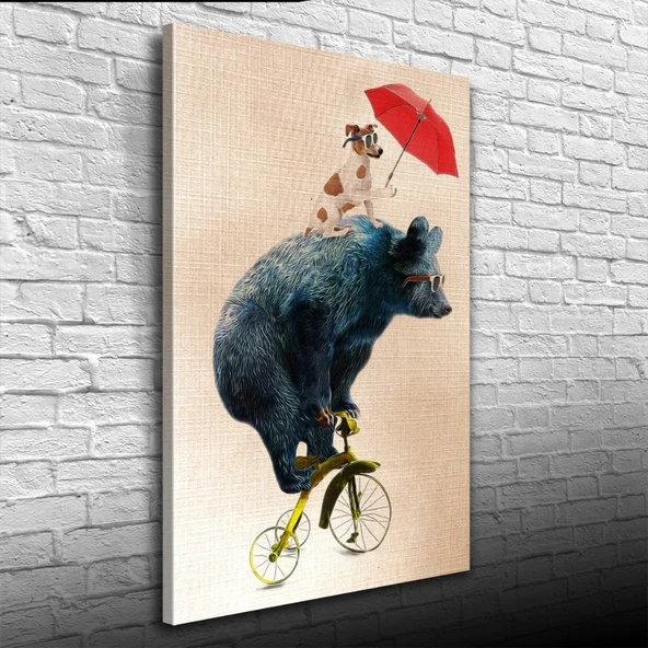 Bisiklet Süren Ayı Kanvas Tablo 50 x 70 - 3