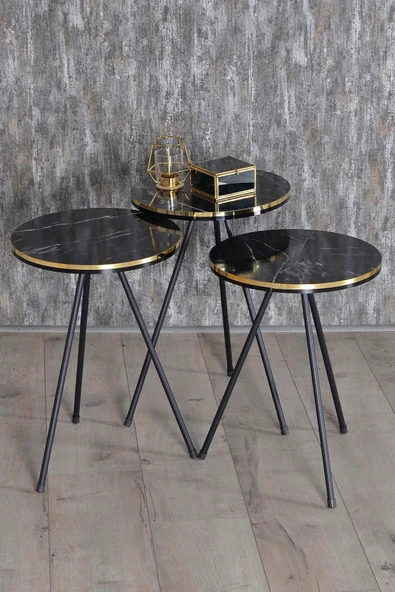 Zigon Sehpa Siyah Metal Ayak Çift Altın Bendir 1081 ürün görseli 1