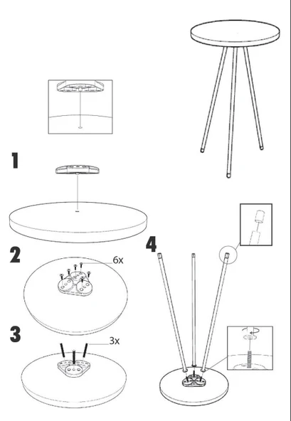 Zigon Sehpa 3'lü Siyah Metal Ayak Efes 1017 - Resim 4