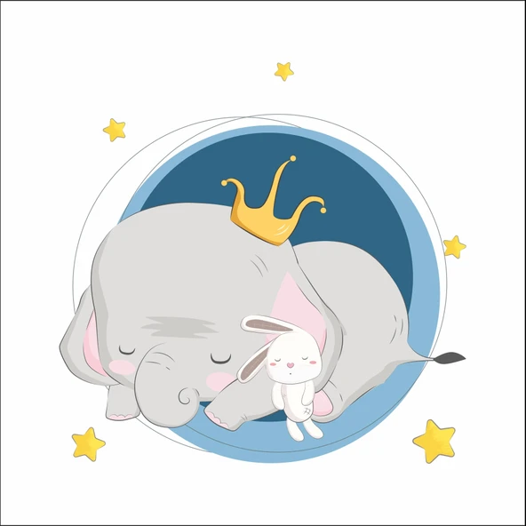 Uyuyan Fil ve Tavşan Sticker ürün görseli 1