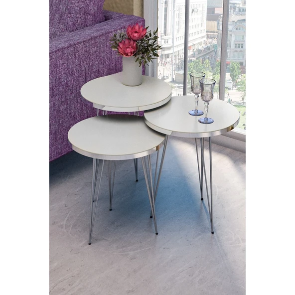 Zigon Sehpa Gümüş Beyaz Tel ürün görseli 1