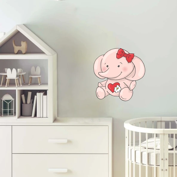 Pembe Sevimli Fil Sticker - Resim 2