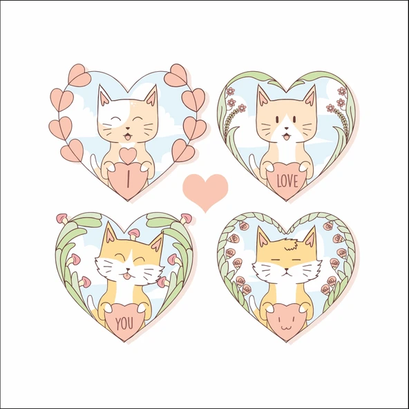 I love You kedi Sticker ürün görseli 1