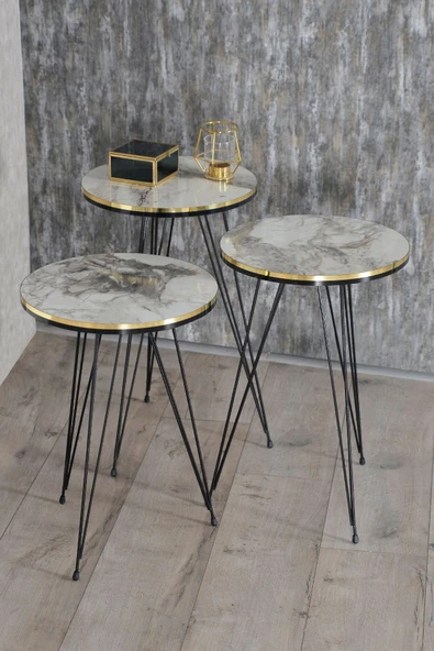 Zigon Sehpa Siyah Tel Ayak Çift Altın Efes - Resim 2