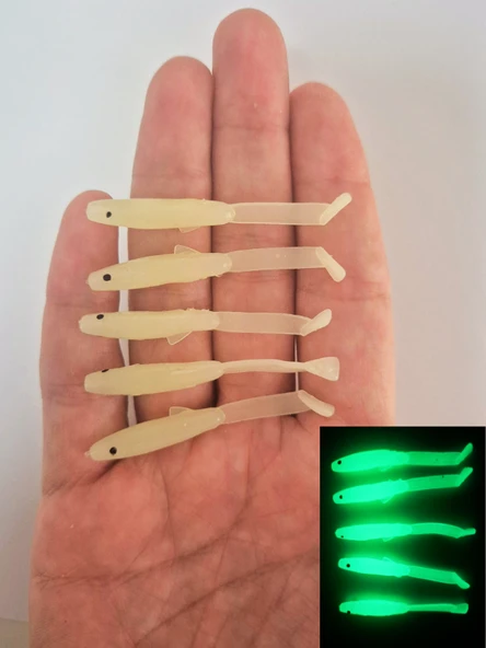 Eagenset Silikon Balık Fosforlu Glow Luminous Karanlıkta Parlayan Yapay Yem 5 cm 5 Adet
