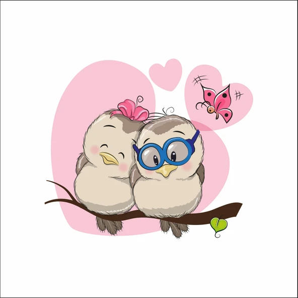 Sevimli Baykuşlar ve Kelebek Sticker ürün görseli 1