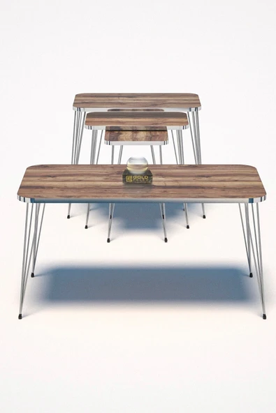 Zigon Sehpa Kr Ve Orta Sehpa Kr Set Gümüş Ceviz Tel - 2