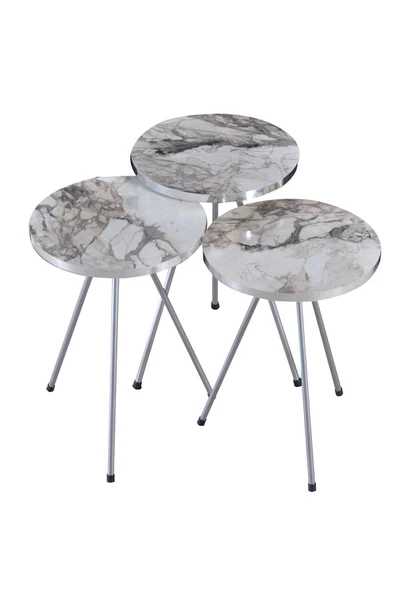 Zigon Sehpa ve Orta Sehpa Elips Gümüş Metal Ayak Gümüş Efes Set - 4